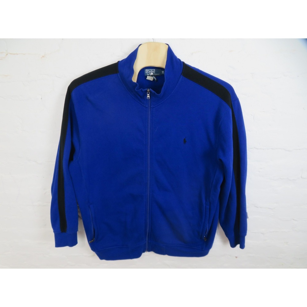 Vtg Polo Ralph Lauren Track Jacket Mens 2XB 2XL Big Blue Full Zip Stripe Pony
